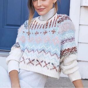 Daily Practice Anthropologie Plush Cropped Sweater in pastel Multicolor Knit ML